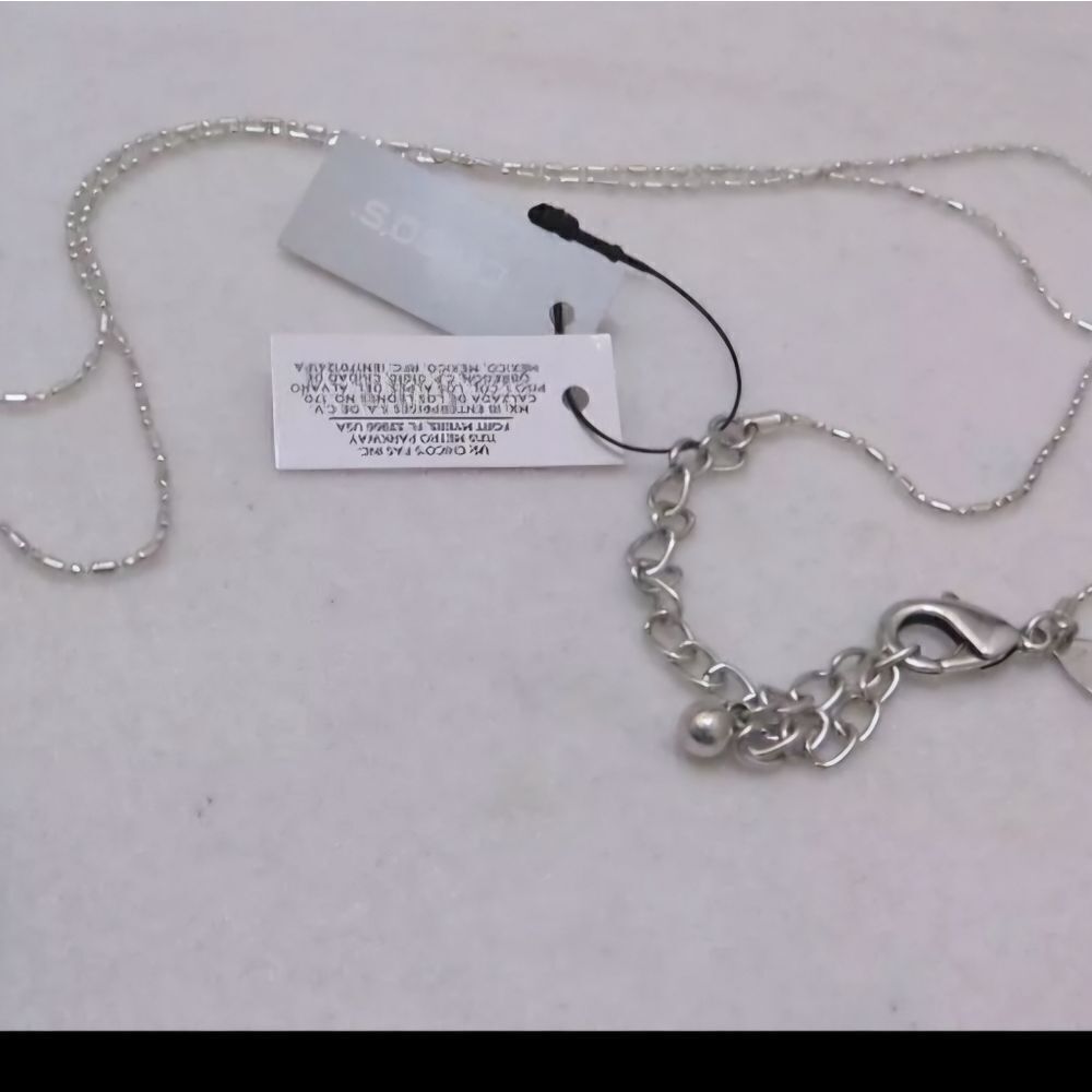 CHICO’S 36” Silver Tone Chain Smoky Grey CRYSTAL Pendant Necklace NWT - Picture 11 of 12